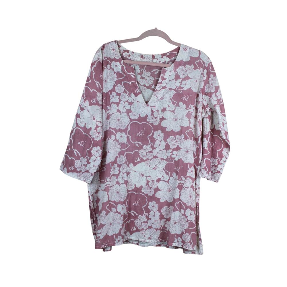 Pink & White Floral Print 100% Cotton Casual Swimsuit Cover Up Size M
